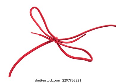 red shoe laces with a knot against white background