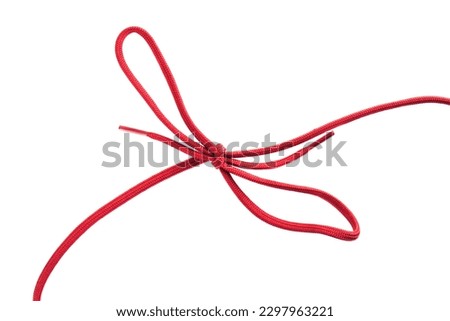 red shoe laces with a knot against white background