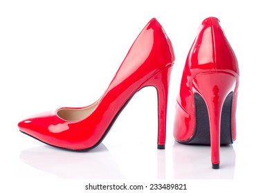 Red Shoes With High Heels, Isolated On White