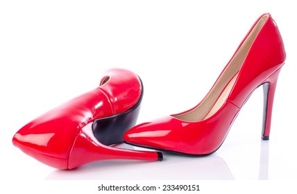 Red Shoes With High Heels, Isolated On White