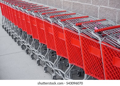 Red Shopping Cart In A Row