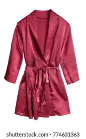 Red Short Satin Bathrobe Isolated Over White