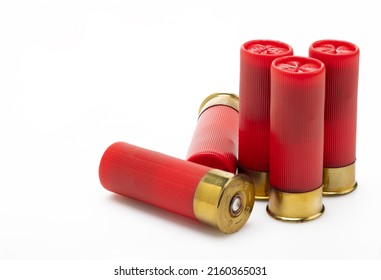 Red Shotgun Bullet Shells On White Background , Gun Shooting Game