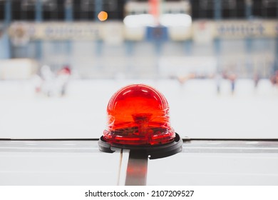 Red Signal Lamp On The Hockey Rink - A Signal About The End Of Playing Time