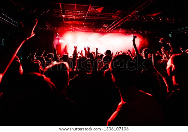 Red Silhouettes People Crowd Music Show Stock Photo 1306107106 ...