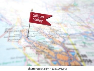Red Silicon Valley flag locator in a map of Northern California                              