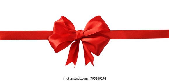 Red silk ribbon and a big bow isolated on white background