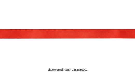 Red Silk Ribbon Close Up. Isolated On White Background