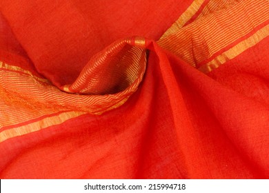 Red Silk Sari With Golden Details