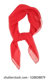 Red Silk Scarf Isolated On White Background. Female Accessory.