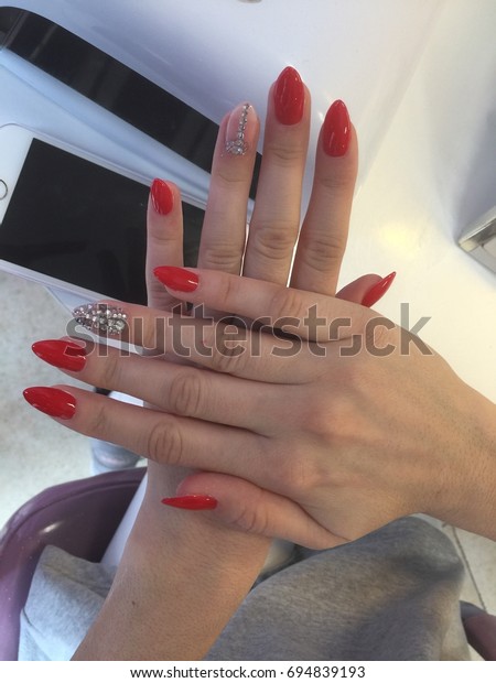 Red Silver Nails Stock Photo Edit Now 694839193