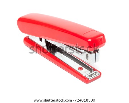 Red Simple Stapler or Tacker, Isolated on White Background