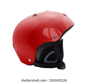 Red Ski Helmet. Isolated On White Background.