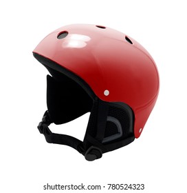 Red Ski Helmet Isolated On White Background