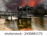 Red Sky in the morning Sailors take warning, a pier on Lake Norman in NC with Red sky and reflection long exposure 