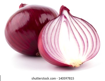 Red sliced onion isolated on white background