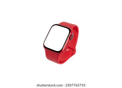 Red smart watch isolated on white background blanc screen mockup