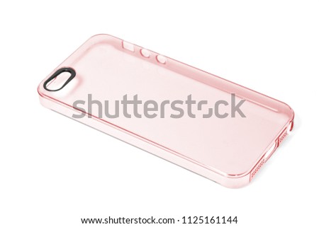 Red Smartphone case made by clear plastic isolated on white background