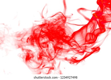 Red smoke on a white background, Abstract red smoke.