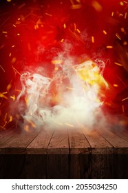 Red Smoky Wood Table Background