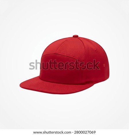 Red snapback baseball cap on white background headwear