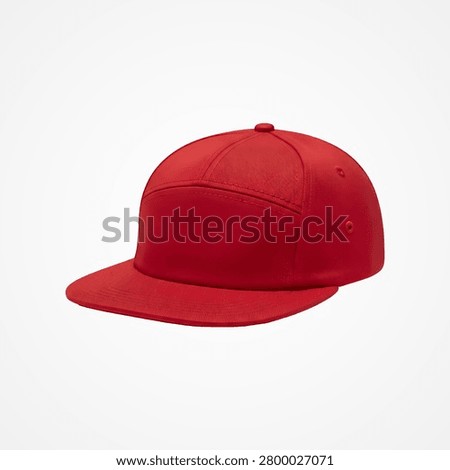 Red snapback baseball cap on white background headwear