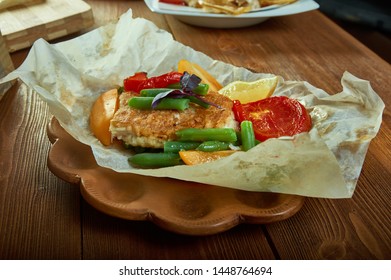 Red Snapper En Papillote , French Term Meaning In Pape, Classic Recipe From Louisiana.