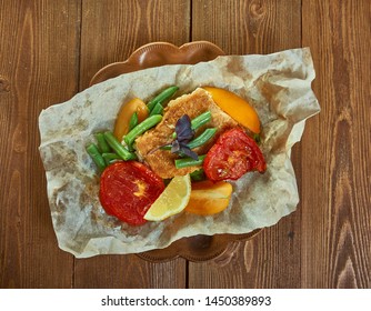 Red Snapper En Papillote , French Term Meaning In Pape, Classic Recipe From Louisiana.