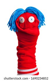 Red Sock Puppet Isolated On White Background.