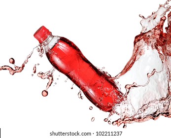 Red Soda Water Bottle Splash