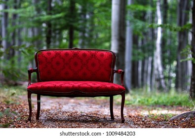 Red Sofa In A Forest