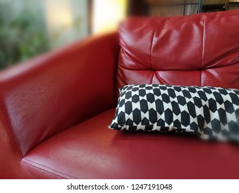 Red Sofa Made Of Artificial Leather
