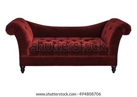 Red sofa upholstery cover of velvet, on white background work with clipping path.