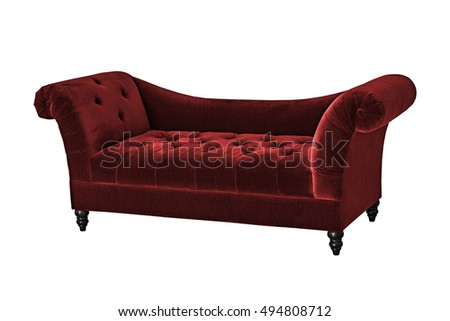 Red sofa upholstery cover of velvet, on white background work with clipping path.