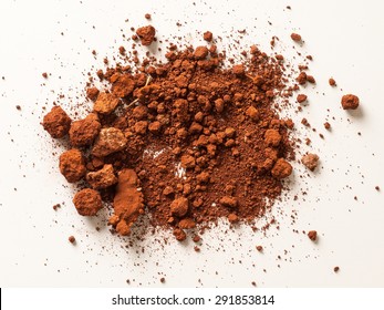 Red Soil Isolated On White Background. Pile Of Dirt And Stones. Top View Of A Heap Of Ground. Close Up Macro View 