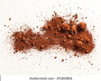 Red Soil Isolated On White Background. Pile Of Dirt And Stones. Top View Of A Heap Of Ground. Close Up Macro View 