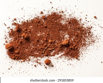 Red Soil Isolated On White Background. Pile Of Dirt And Stones. Top View Of A Heap Of Ground. Close Up Macro View 