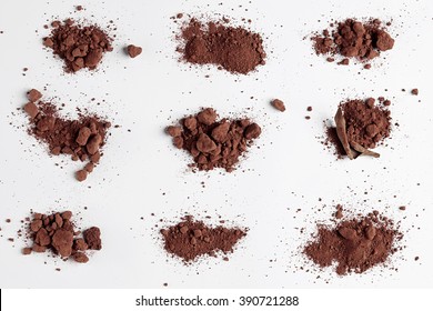 Red Soil Isolated On White Background. Pile Of Dirt And Stones. Top View Of A Heap Of Ground. Close Up Macro View Collection