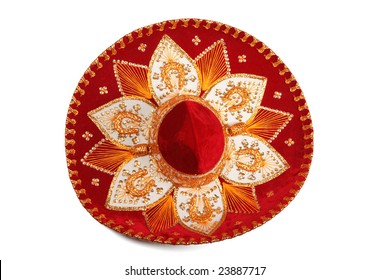 Red Sombrero Isolated On Whit