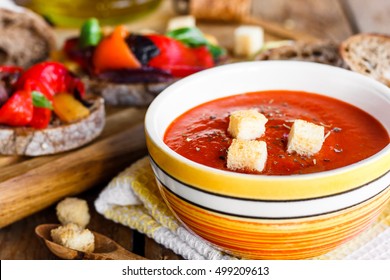 Red Soup Puree Of Roasted Peppers And Tomatoes