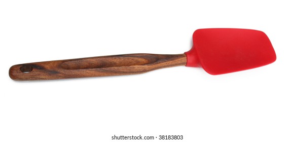 Red Spatula With Wooden Handle