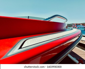 Red Speed Boat Docked In The Harbor