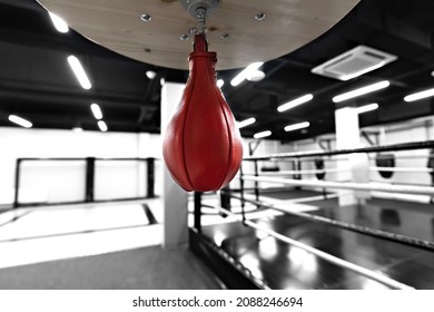 Red Speed Punching Bag In Boxing Gym.