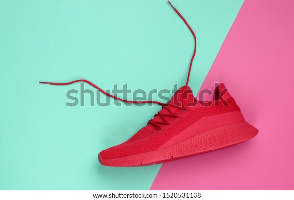 Red Sports Sneaker Untied Laces On Stock Photo 1520531138 | Shutterstock