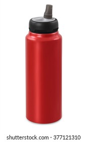 Red Sports Water Bottle, Isolated On White Background