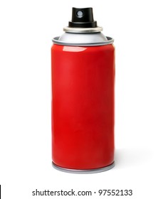 Red spray bottle,  isolated on white background.