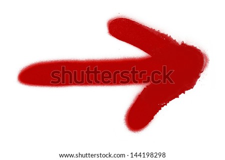 Red Spray Paint Arrow Isolated on White Background.
