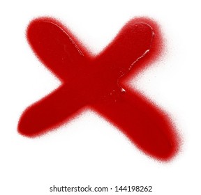 Red Spray Paint in a Cross or X Isolated on White Background.