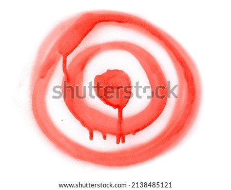 Red spray stain in shape circle target isolated on white  