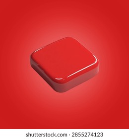 Red square button on solid red background with a square push button
